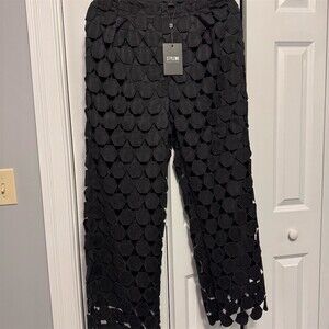 STYLEWE Pants Womens Size M Black Textured 3D Applique Wide-Leg Palazzo